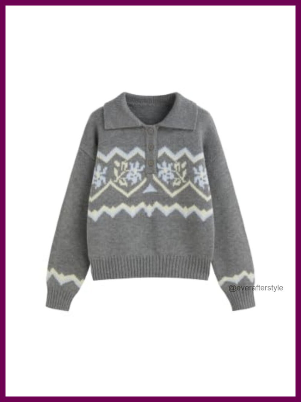 Fair Isle Collared Knit Pullover Sweater Geometric Button Long Sleeve